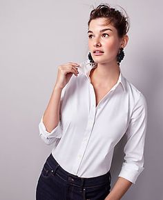 We love the classic appeal of a crisp button-down with a touch of modern stretch. Point collar. Long sleeves with button closure. Button front. Back yoke. Shirttail hem.,Imported:Imported,Fit:Classic: an easy, body-skimming fit,Length:24 1/2" long,Fabrication:75% Cotton, 22% Nylon, 3% Spandex,Garment Care:Machine Washable Petite Perfect Shirt by Ann Taylor Size petite - 6 White Women's Other, Blouse, Tops, Wear, To, Work, 75%, Cotton, 22%, Nylon, 3%, Spandex, Machine, Washable Career Outfits, Ann Taylor Petite, White Shirt Blouse, Knitted Suit, Taylor White, Career Wear, Jcrew Women, Petite Tops, Petite Women