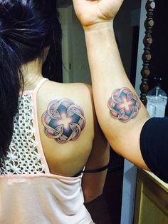 two women with matching tattoos on their arms