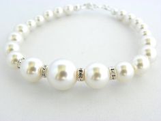 Bridal Pearl Bracelet Wedding, Pearl Bracelet Bridal, Swarovski Pearl Bracelet, Pearl Wedding Bracel Pearl Beaded Bracelets For Wedding, Round Pearl Beaded Bracelets For Wedding, Elegant White Crystal Bracelet For Anniversary, Adjustable Round Pearl Bracelet For Wedding, White Crystal Bangle Bracelet For Anniversary, Classic White Bracelets For Wedding, Classic White Wedding Bracelets, Adjustable Pearl Crystal Wedding Bracelet, Pearl Crystal Bracelet For Wedding With Round Beads