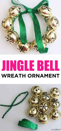 an ornament made out of metal bells and green ribbon with the words jungle bell on