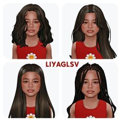 four different views of a girl with long hair