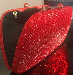 New Stunning Lipstick Red Austrian Crystal -Hard Shell Clutch Evening Clutch Handbag With detachable gold Shoulder Chain 7 1/2'' width x 4 1/2'' height Luxury Party Bags For Valentine's Day, Luxury Red Clutch For Evening, Elegant Red Evening Bag With Chain Strap, Red Rhinestone Evening Bag For Formal Occasions, Formal Red Evening Bag With Rhinestones, Red Clutch Evening Bag With Chain Strap, Red Evening Clutch With Chain Strap, Luxury Red Evening Bag For Formal Occasions, Elegant Red Clutch For Party