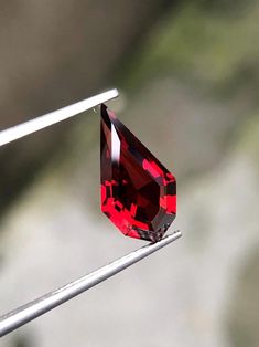 a close up of a red diamond on a stick