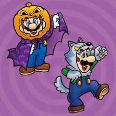 an image of two cartoon characters with pumpkins on their heads and one in costume