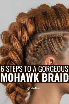 Whether you're looking to make a bold statement or simply want to switch up your everyday hairstyle, this tutorial is perfect for you. We'll guide you through 6 easy-to-follow steps to create a stunning mohawk braid that's sure to turn heads. From prepping your hair to mastering the braiding technique, we've got you covered. Cool Mohawk Hairstyles, Faux Undercut Braid, Long Hair Hair Dos, How To Braid Your Own Hair Step By Step, Bubble Braid Mohawk, Fairy Braids Hairstyles, Edgy Hairstyles For Long Hair, Faux Mohawk Updo, Dragon Braid Tutorials