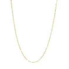 Stylish paperclip links add an open airiness to this chain. 18 inches long and 2.2mm wide, gleaming in yellow gold, this chain is the perfect addition to your jewelry collection! Discover the story of gold Day's Jewelers is committed to sourcing socially, ethically, and environmentally responsible materials and gems so that you can trust the integrity of the jewelry that you love. Day's Jewelers was established in 1914 in Portland, Maine by the Davidson family. Now, over a century later, Day's i Yellow Gold Chain Necklace With Oval Pendant, Tarnish Resistant, Tarnish Resistant Yellow Gold Chain Necklace With Oval Pendant, Yellow Gold Oval Pendant Chain Necklace, Oval Yellow Gold Paperclip Chain Jewelry, Oval Yellow Gold Jewelry With Paperclip Chain, 14k Yellow Gold Chain Necklace With Oval Pendant, Classic Round Paperclip Chain Necklace, Classic 14k Gold Oval Chain Necklace, Classic Oval 14k Gold Chain Necklace