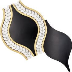 a black and white mirror with gold trimmings on the edges, set against a white background