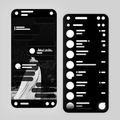 two cell phones side by side with black and white designs