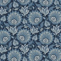 a blue and white paisley print fabric