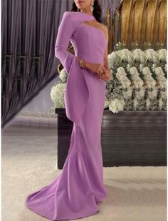 Sheath / Column Evening Gown Elegant Dress Formal Sweep / Brush Train Long Sleeve Halter Neck Fabric with Pleats 2024 Evening Dresses Long Simple, Gown Elegant, Sleeved Wedding, Gown For Women, Dresses Formal Elegant, Evening Gowns Elegant, Neck Stretches, Gowns Online, Mermaid Gown