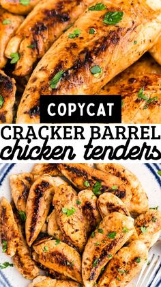 chicken tenders with text overlay that reads copycat cracker barrel chicken tenders