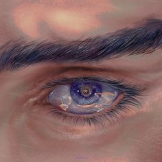 an eye with long eyelashes and blue eyeshade