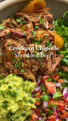 a white bowl filled with shredded beef and guacamole