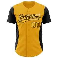 a yellow and black baseball jersey with the words youuteams on it