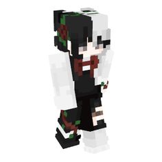 an image of a pixel art character in black and white clothes with green accents on his face