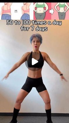 the woman is doing an exercise with her arms out and legs spread in front of her