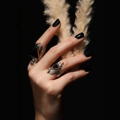 Make a statement with this Onyx Ascension Ring Set! This 3-in-1, bold, cosmic set is made up of two separate rings: the Black Onyx Ascension Ring and the Gateway Ring. Wear then each on their own, or layer together for a powerfully dark, luxurious vibe. *This is a ring set, meaning two separate rings. They are shown separately in the photos, as well as stacked together. -Sterling silver + 14k gold fill -8mm black onyx gemstone -When stacked together, the set measures 1.25" long x .6" wide (exclu Black Metal Jewelry With Unique Design, Unique Design Black Metal Jewelry, Hand Wrapped Black Metal Jewelry, Black Hand-wrapped Metal Jewelry, Hand-wrapped Black Metal Jewelry, Fusion Style Open Ring With Unique Design, Black Adjustable Jewelry With Unique Design, Adjustable Black Jewelry With Unique Design, Inner Power