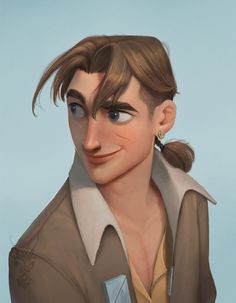 a digital painting of a woman with brown hair and blue eyes, wearing a trench coat