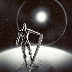 A picture of Silver Surfer Silver Surfer, A Man, Digital Prints, Moon, Silver