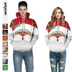 Buy More! Save More! Casual Long Sleeve Printed Sweater, Casual Winter Tops With Cartoon Print, Casual Printed Tops For Winter, Winter Printed Sweater, Casual Christmas Cotton Hoodie, Casual Cotton Christmas Hoodie, Red Cartoon Print Tops For Winter, Printed White Top For Winter, Casual Christmas Long Sleeve Tops