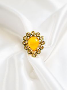 Yellow Kundan jewelry ring with Kundan for Indian Women Gold Fusion Style Ring Jewelry, Gold Jeweled Ring Jewelry, Gold Jeweled Ring, Jeweled Open Ring Jewelry Gift, Gold Jeweled Open Ring Jewelry, Gold Citrine Open Ring Jewelry, Gold Fusion Rings With Stones, Adjustable Yellow Open Ring Jewelry, Yellow Adjustable Open Ring Jewelry