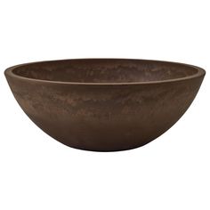 a brown bowl sitting on top of a white table