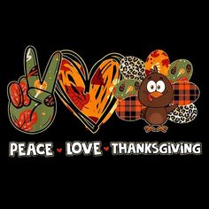 peace, love, and thanksgiving written in the shape of two hands with an owl on it