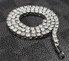 Men's 5mm CZ Diamond Tennis Link Chain Diamond Tennis Necklace With Rhinestones For Gift, Luxury Rhinestone Tennis Necklace As Gift, Iced Out Diamond White Tennis Necklace, Luxury Iced Out Tennis Necklace As Gift, Luxury Iced Out Tennis Necklace Gift, Gift Tennis Necklace With Rhinestones, Silver Crystal Tennis Necklace Iced Out, Iced Out Diamond Tennis Necklace As Gift, Silver Iced Out Crystal Tennis Necklace