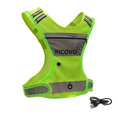 PRICES MAY VARY. 1. 【MORE REFLECTIVE AREAS & SUPER BRIGHT LED BAR】"Be Seen, Be Safe" is not just a slogan; it's a fact. The RICOVO LED safety vest has 11 high-quality reflective areas, and a super bright light bar for additional provides 360-degree illumination, which will promptly draw a driver's focus from all directions. The more reflective area, the safer you will be. 2. 【POCKET WITH ZIPPER & HOLE FOR EARPHONE】 A spacious zip pocket (large enough for your phone) provides safe storage for you Functional Sleeveless Vest For Light Sports, Functional Breathable Vest For Training, Functional Breathable Nylon Vest, Running Night, Cheap Reflective Safety Vest, Reflective Vest, Led Bar, Safety Vest, Running Vest