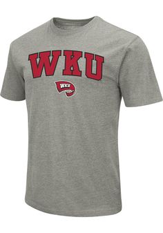 Show off your team pride in this Western Kentucky Hilltoppers Grey Playbook Short Sleeve T Shirt! This WKU Hilltoppers Short Sleeve Tee features a screen print on front chest of team name arched over mascot. Make sure everyone knows you root for the Hilltoppers with this Grey WKU Hilltoppers T Shirt. Go Toppers! Super soft cotton/poly blend, Relaxed fit, Crew neckline, Distressed graphic, Screen print of team graphic on front chest, 52% COTTON / 48% POLYESTER Varsity Tops With Team Logo For Fan Gear, Sporty University Logo Sports Tops, Sporty University Logo Tops For Sports, Sporty Tops With University Logo For Sports, Varsity Cotton Top With Team Logo, Collegiate Tops With University Logo For Game Day, Varsity Style Team-colored Tops For Fans, Sports Tops With University Logo In Team Color, Sporty University Logo Tops For Game Day