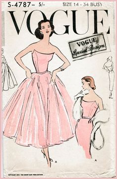 an old fashion magazine cover with a woman in a pink dress