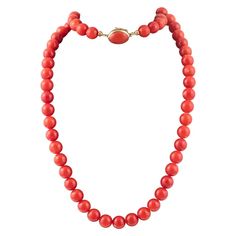 Antique 18k Gold and Coral Necklace For Sale at 1stDibs Formal Coral Single Strand Beaded Necklace, Formal Single Strand Red Coral Necklace, Classic Coral Round Jewelry, Classic Round Coral Jewelry, Elegant Red Coral Jewelry With 8mm Beads, Elegant Red Coral Round Necklace, Red Coral Single Strand Round Necklace, Round Single Strand Red Coral Necklace, Round Red Coral Single Strand Necklace