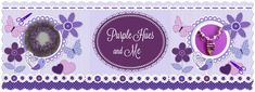 a purple banner with two pictures and scissors on the front, one is for a woman's necklace