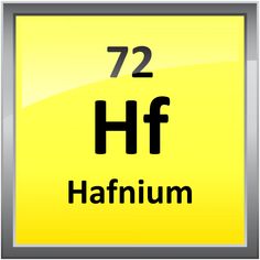 the chemical symbol for haffinium is shown in this square button with metallic frame