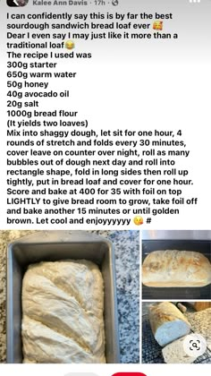 the recipe for bread is shown in an instagramt with pictures and instructions to make it