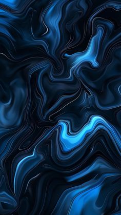 an abstract blue and black background with wavy lines