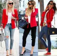 Red Blazer Business Casual, Outfits With Red Blazer, Blazer Rojo Outfit Casual, Outfit Saco Rojo, Red Blazer Outfit Classy, Outfit Blazer Rojo, Red Blazer Outfit Casual, Red Jackets