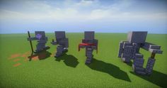 several different types of minecraft items in the grass with blue sky and clouds behind them