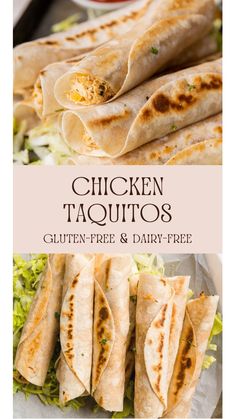 chicken taquitass with lettuce and sauce on the side