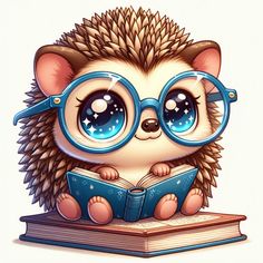 a hedgehog with glasses reading a book