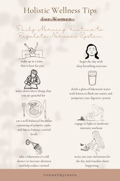 Maintaining a calm, regulated nervous system isn’t impossible; it’s necessary. Making daily steps and habits to help your nervous system under control will help to heal yourself. Here’s a daily morning routine to help regulate your nervous system. Click on the link for more information on better care for your health and well-being. holistic health • holistic wellness • wellness journey • well-being • daily routines • daily habits • holistic healing • how to heal yourself • lifestyle • well-being tips #holistichealth #holistichealing #holisticwellness #lifestyle #wellness #wellnessjourney #wellbeingtips #wellbeing #dailyhealthtips #selfcaretips Holistic Morning Routine, Holistic Routine, Feminine Things, Regulate Your Nervous System, Daily Morning Routine, Organised Mum, Holistic Habits, Daily Steps, Wellness Planner