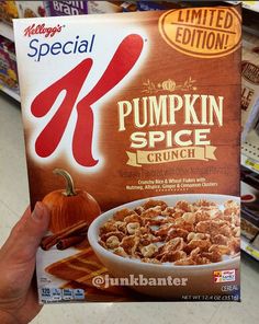 a box of pumpkin spice cereal sitting on top of a table