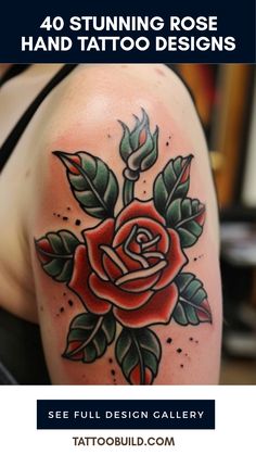 Discover 40 unique rose hand tattoo designs featuring beautiful American traditional artwork, each symbolizing elegance and personal expression. Perfect inspiration for your next tattoo!