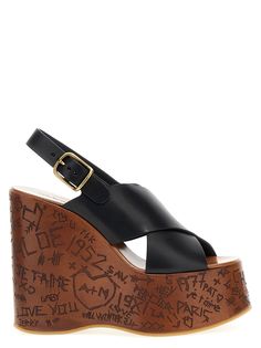 leather, rubber Chloe Shoes, Leather Platform Sandals, Black Wedges, Engraved Wood, Sneaker Wedge, Moto Boots, Wedge Sandal, Womens Shoes Wedges, Womens Heels