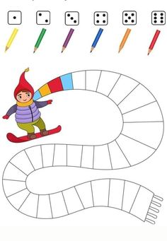 a snowboarder is going down the hill coloring page with crayons and pencils