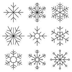 snowflakes are shown in black and white, with different shapes on the bottom