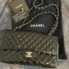 Authentic Black Patent Leather Chanel Single Flap In 2.55 Size Comes With Dust Bag And Authenticity Card No Noticeable Flaws Chanel Patent Leather Bag, Patent Leather Bag, Chanel 2, Black Patent Leather, Chanel Bag, Patent Leather, Dust Bag, Chanel, Bag Lady