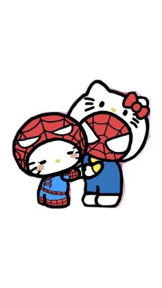 hello kitty and spiderman hugging each other