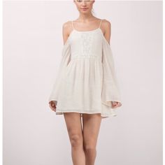 Nwt! Tobi Cream Marseille Skater Dress With Lace Detail And Cold Shoulder Style. Adjustable Straps. Size Medium. Bust - 16”. Length - 26.5” (Measured From Top Of Dress To Bottom Hem) Casual Beige Off-shoulder Mini Dress, Off-shoulder Mini Dress With Lace Trim For Beach, Casual Cold Shoulder Mini Dress For Spring, Cold Shoulder Flowy Dress For Vacation, Flowy Cold Shoulder Vacation Dress, Flowy Cold Shoulder Dress For Vacation, Cream Long Sleeve Mini Dress For Beach, Cold Shoulder Mini Dress For Spring Day Out, Spring Cold Shoulder Mini Dress For Day Out