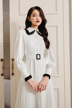 Elegant Midi Mini Dress With Pleated Hem, Classic Long Sleeve Dress With Pleated Hem, Classic Semi-formal Dress With Pleated Hem, White Pleated Office Dress, Pleated White Dress For Office, White Pleated Dress For Office, Elegant Daywear Dress With Pleated Hem, Elegant Mini Dress With Pleated Sleeves For Daywear, Elegant Midi Dress With Pleated Hem For Daywear